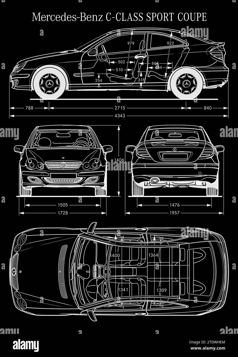 Mercedes Benz C-Klasse Sport Coupé 2005-Bauplan Stock Vektor