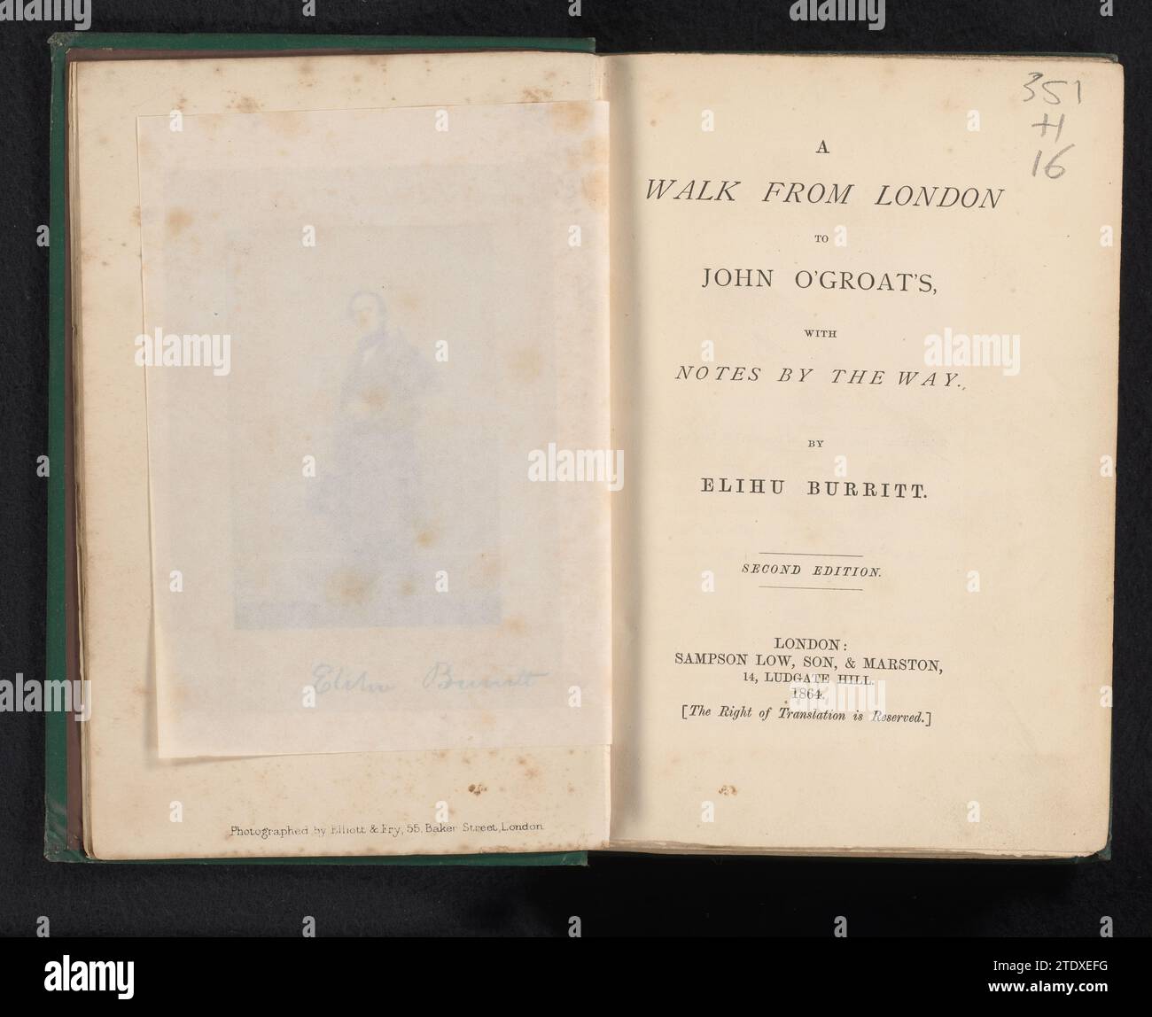 Ein Spaziergang von London zu John O'Groat's, mit Notizen, Elliott & Fry, Londoner Zeitung von 1864. Pappe. Leinen (Material). Pergamin-Albumendruck / Buchdruckpapier in London. Pappe. Leinen (Material). Pergamin-Albumendruck/Buchdruck Stockfoto