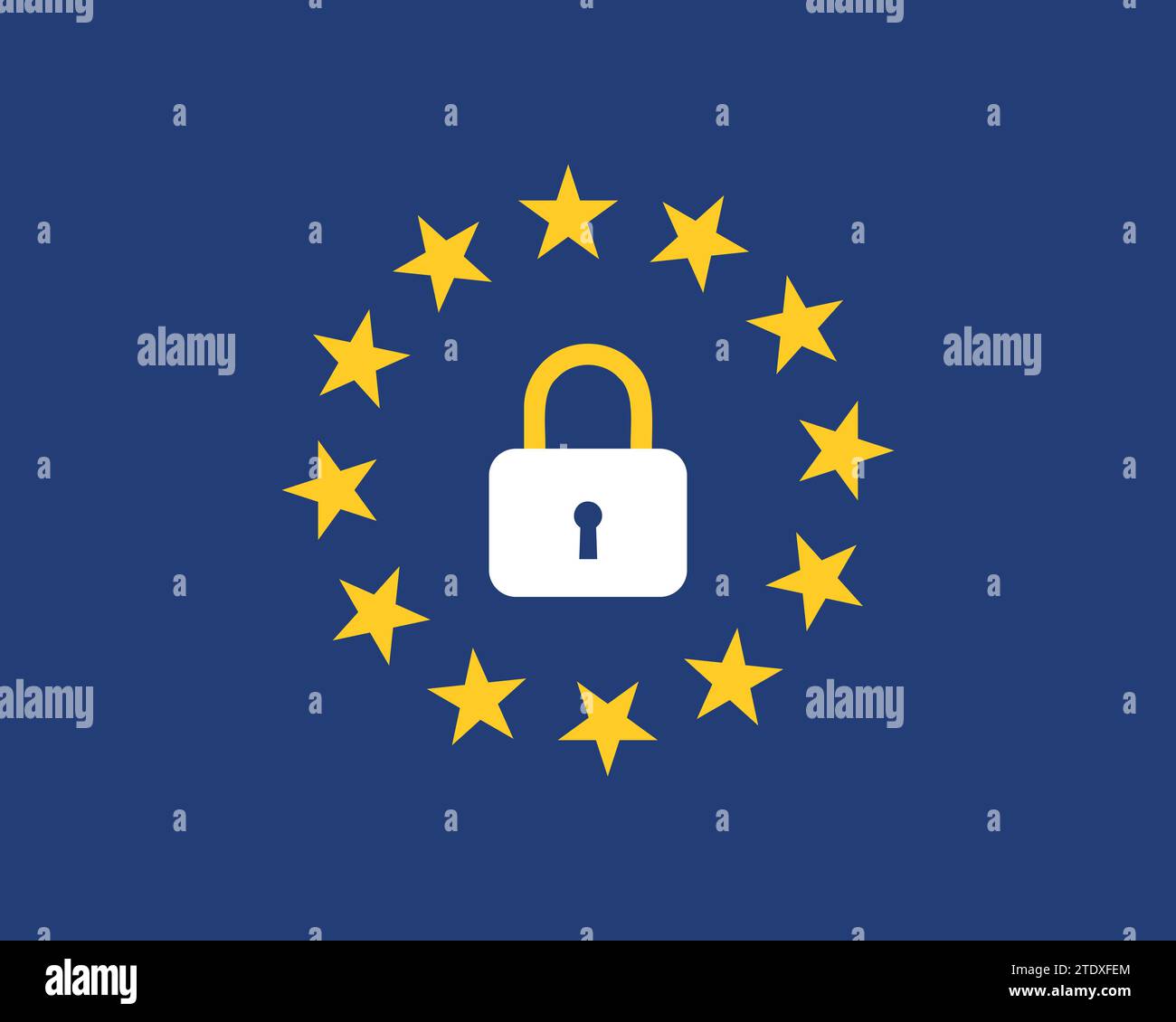 Die Flagge der Europäischen union mit einem geschlossenen Schloss verhindert die Auswanderung unberechtigter Signalvektorgrafik. Stock Vektor