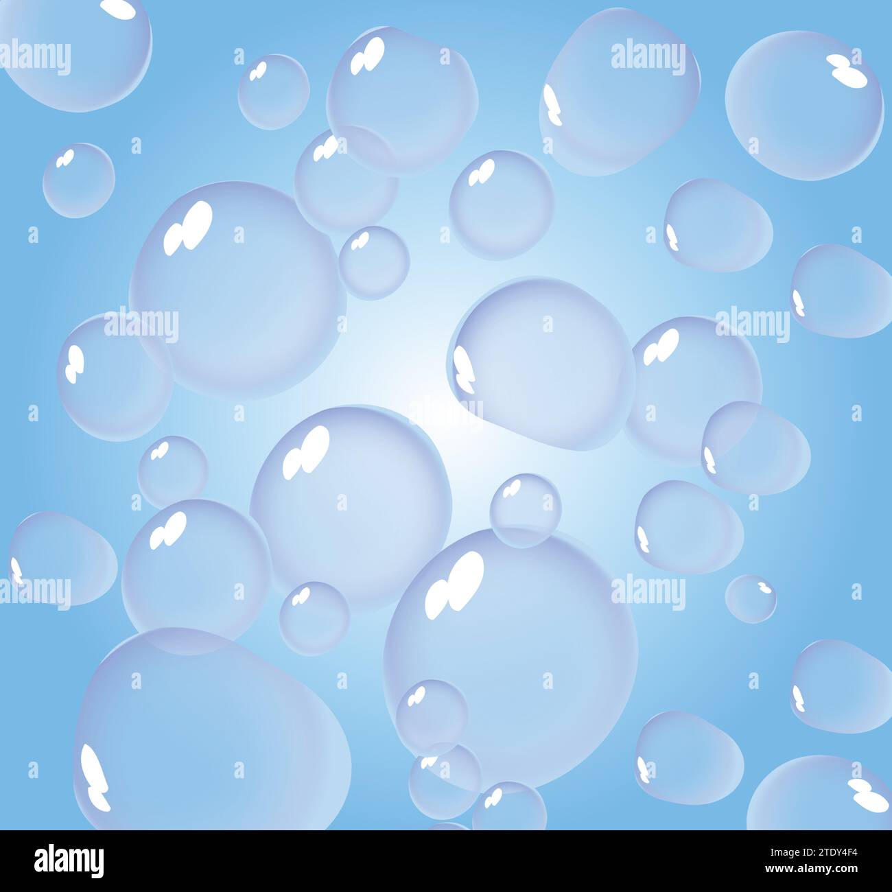 ILLUSTRATION BEWEGLICHER WASSERBLASEN AUF BLAUEM HINTERGRUND Stock Vektor