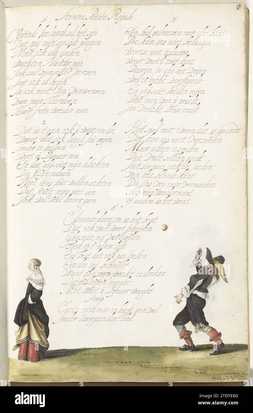Herr, der einen Ball wirft und eine Dame, ca. 1652 - ca. 1653 Herr, der einen Ball wirft, und eine Dame, die ihm den Rücken zuwendet. Den Ball zu werfen, der nicht zurückgeworfen wird, ist eine Metapher für seine unbeantwortete Liebe. Liebe Beschwerde über fünf Couplets von neun Linien, wie Petite Roijale. Zwolle Papier. Tinte. Aquarellpinsel / Kalligraphie Herr, der einen Ball wirft und eine Dame, die ihm den Rücken zuwendet. Den Ball zu werfen, der nicht zurückgeworfen wird, ist eine Metapher für seine unbeantwortete Liebe. Liebe Beschwerde über fünf Couplets von neun Linien, wie Petite Roijale. Zwolle Papier. Tinte. Aquarellpinsel / Kal Stockfoto