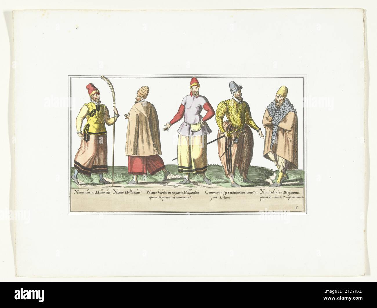 Fünf Seeleute, gekleidet nach Mode in den Niederlanden und in der Bretagne, ca. 1580, 1872 - 1875 fünf Seeleute, die nach Mode gekleidet sind, in den Niederlanden und der Bretagne, ca. 1580. Teil des Habitus Varianum gentium, Kostümdrucke in Faksimile, Planche 8. Druckerei: BelgienVerlag: Brüssel Zeitung Niederländer. Bretagne fünf Seeleute, die nach Mode gekleidet sind, in den Niederlanden und der Bretagne, ca. 1580. Teil des Habitus Varianum gentium, Kostümdrucke in Faksimile, Planche 8. Druckerei: BelgienVerlag: Brüssel Zeitung Niederländer. Bretagne Stockfoto
