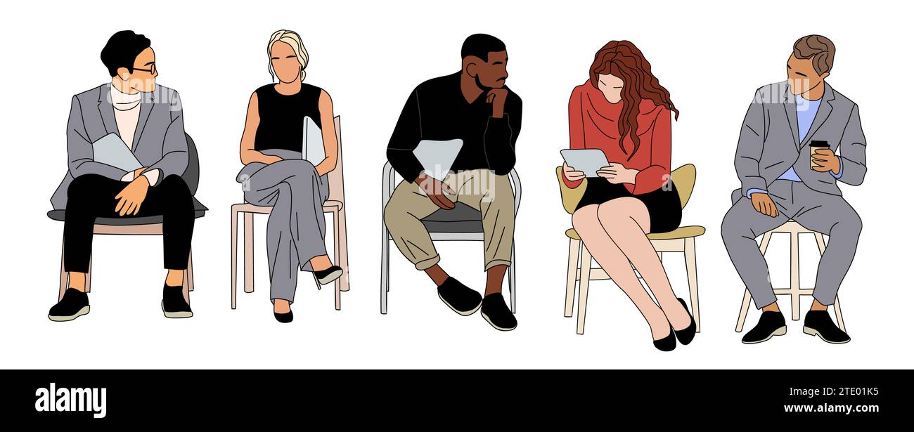 Geschäftsleute sitzen, nehmen an Meetings Teil. Stock Vektor