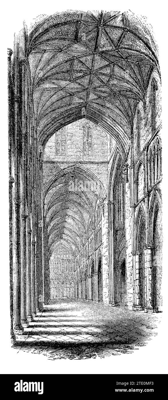Jahrgang 1854 Gravur des originalen Knaves der Kirche St. Mary Overy (später Southwark Cathedral). Der Knave wurde in den 1830er Jahren abgerissen und später wieder aufgebaut. Stockfoto