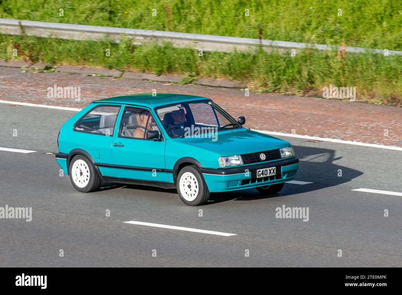 1991 90er Jahre Green VW Volkswagen Polo Coupe Boulevard Car Coupe Benzin 1043 ccm, Mark 2F oder IIF Stockfoto