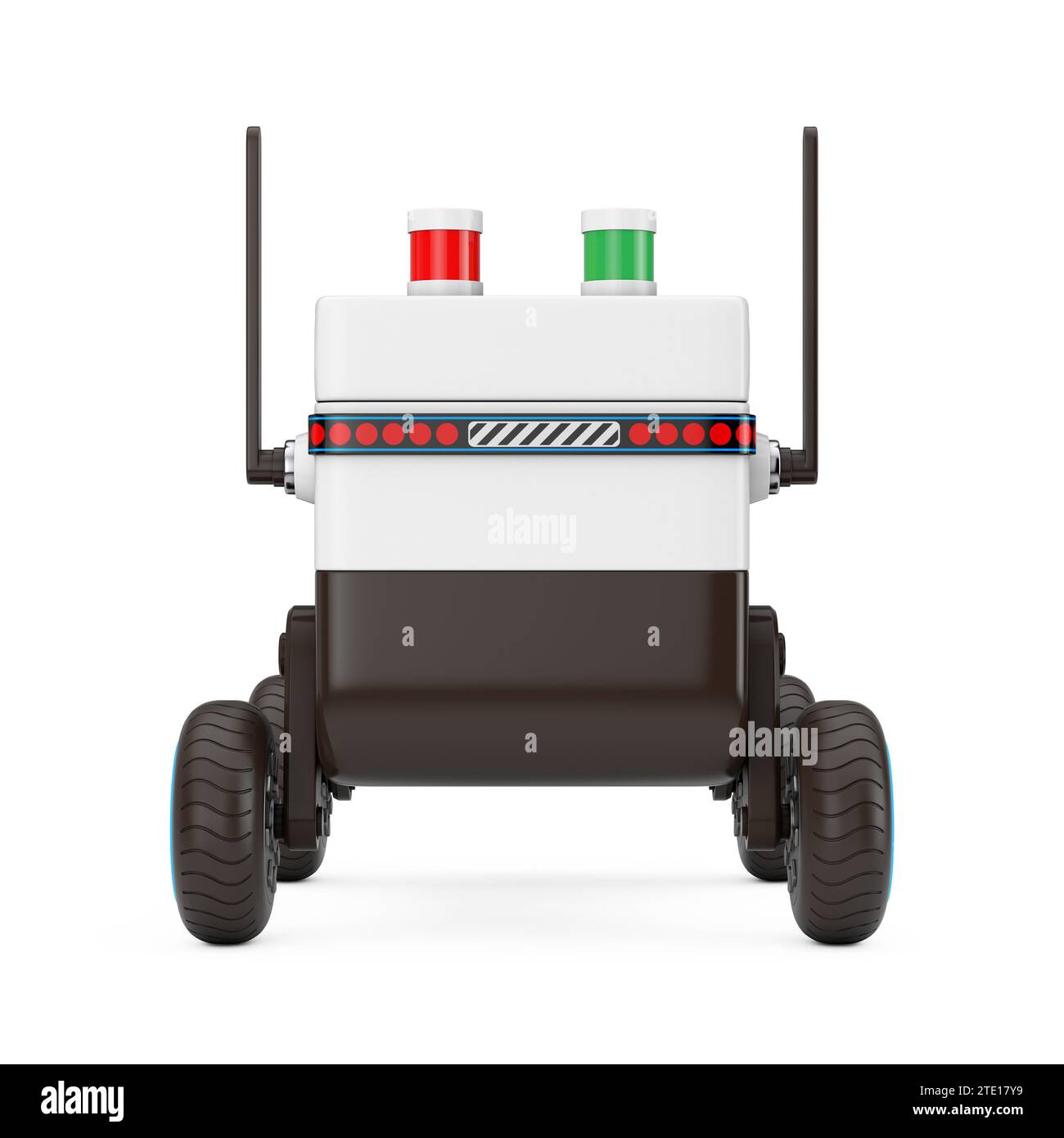 Roboter-Drohne auf weißem Hintergrund. 3D-Rendering Stockfoto