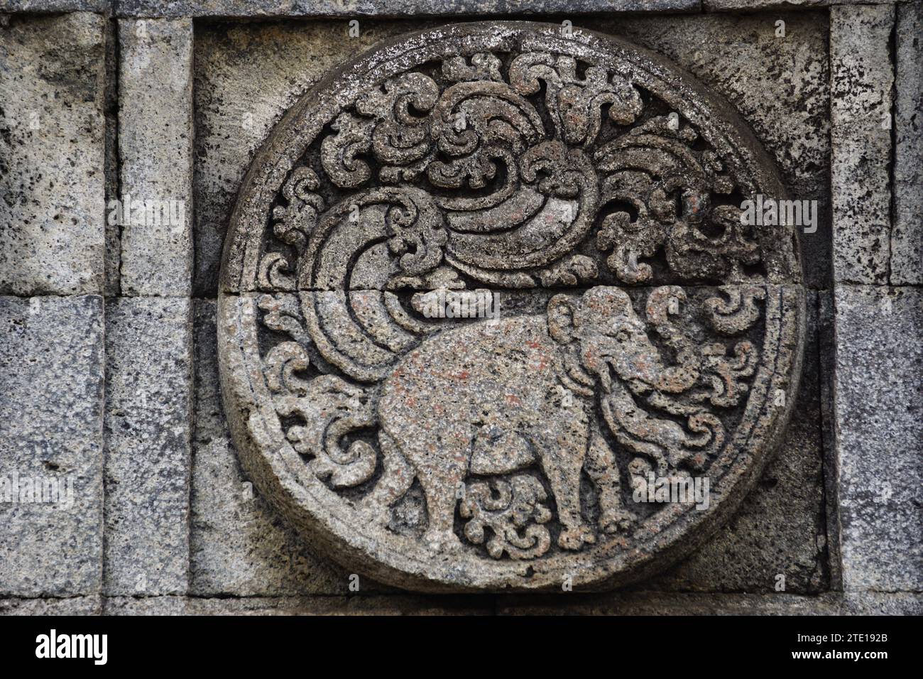 Medaillon im Penatarantempel mit Tierreliefs. Stockfoto