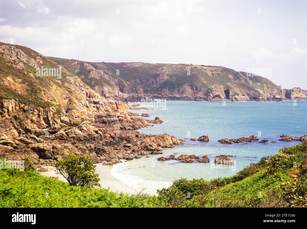 Petit Bot Küstenlandschaft Beach Guernsey, Channel Island, Großbritannien, Juni 1974 Stockfoto