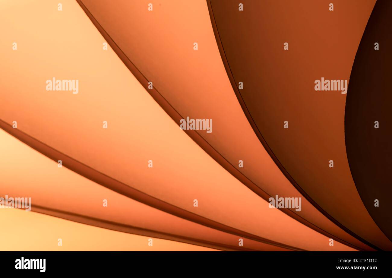 Blätter gefaltetes Papier, fotografiert mit zwei separaten Blitzen und mit farbigen Gelen, um die Farbe hinzuzufügen Stockfoto