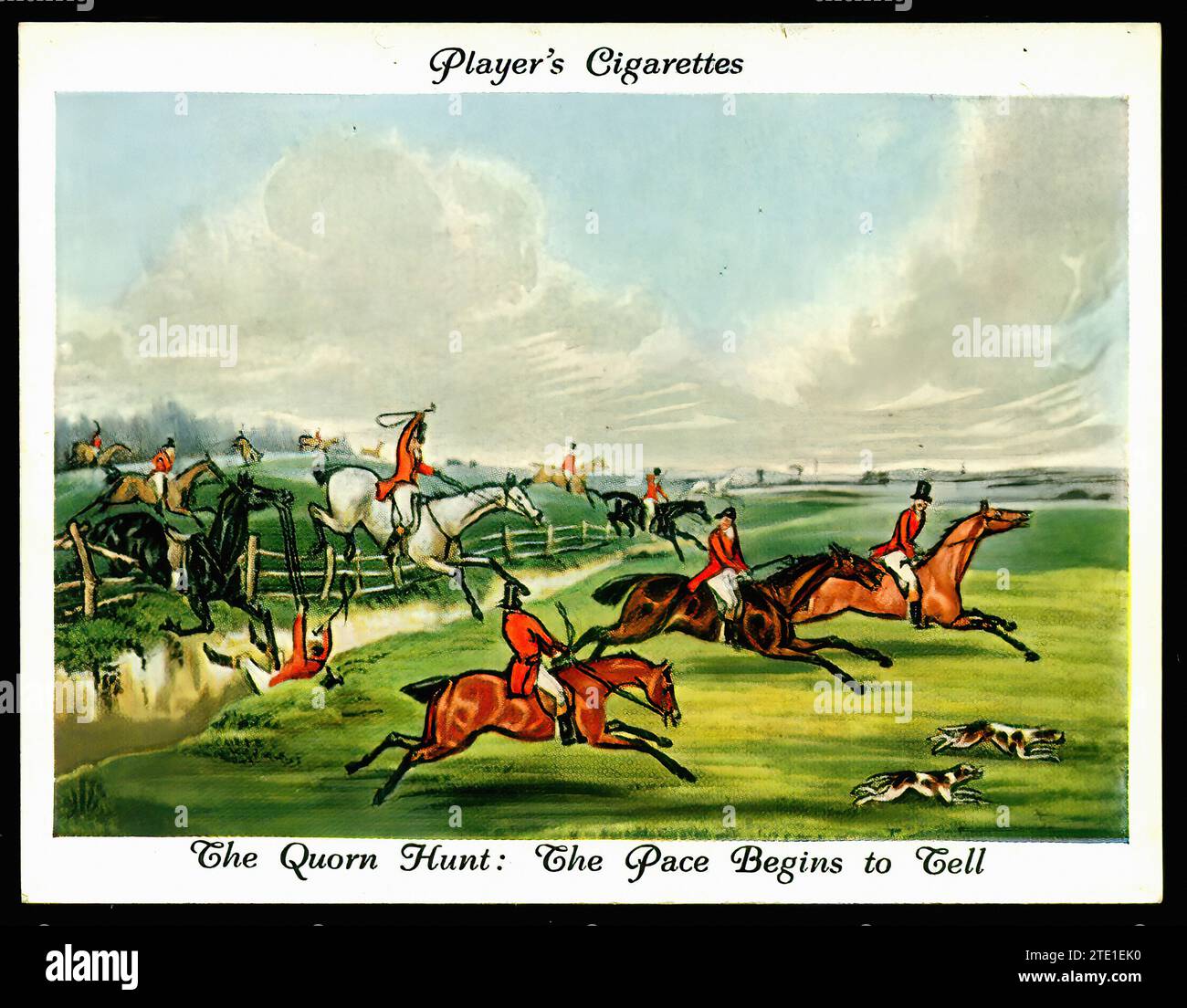Jagddruck, Die Quorn Jagd - Vintage Zigarettenkarte Illustration Stockfoto