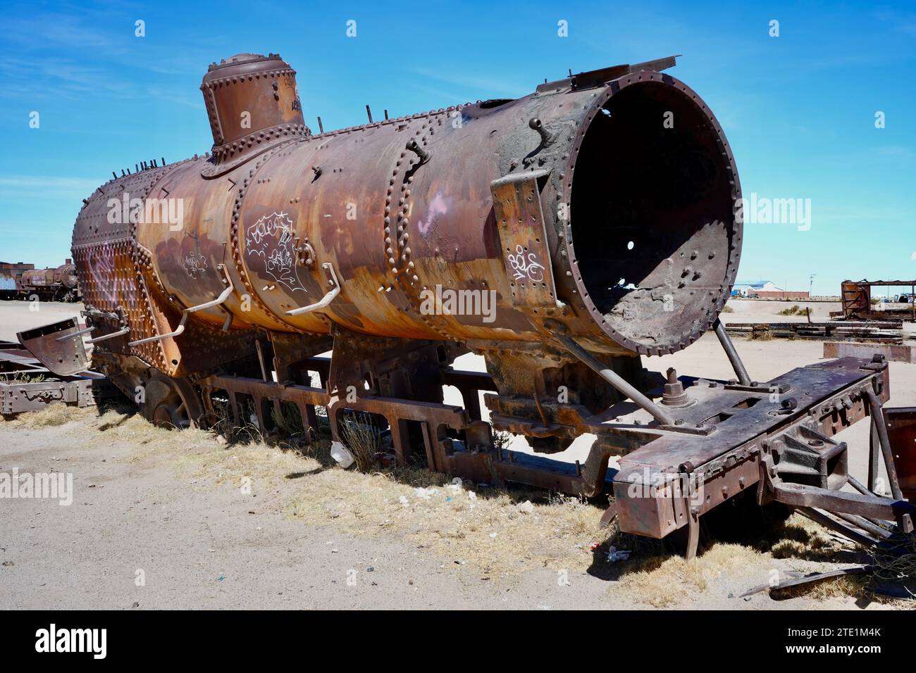 Rosting Vintage Dampflokomotive auf dem Friedhof Cementerio de Trenes oder Great Train. Uyuni, Bolivien. Stockfoto