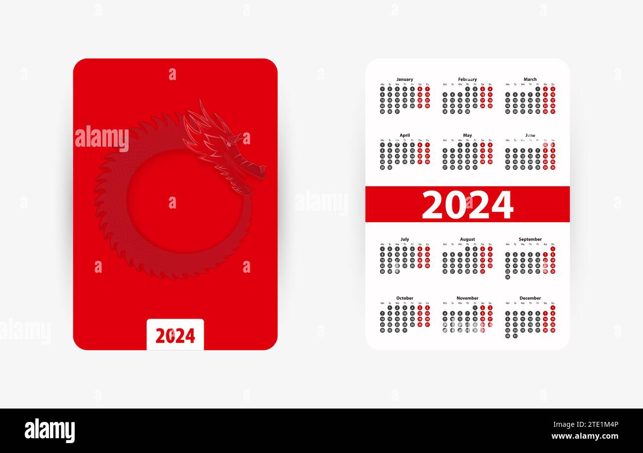 Vertikaler Taschenkalender für 2024 Jahre. Kalender mit chinesischem