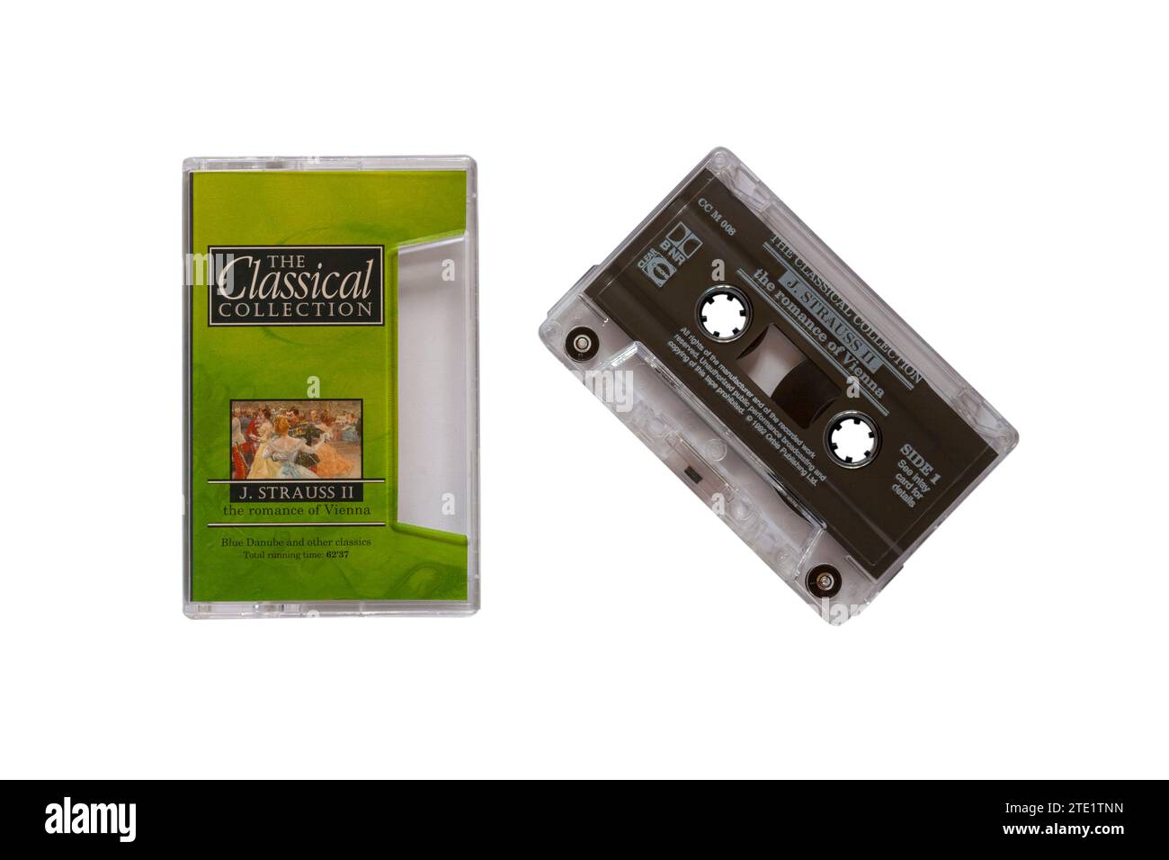 Die klassische Sammlung J. Strauss II. Die Romantik von Wien Kassette aus dem Gehäuse isoliert auf weißem Hintergrund - klassische Musik Stockfoto