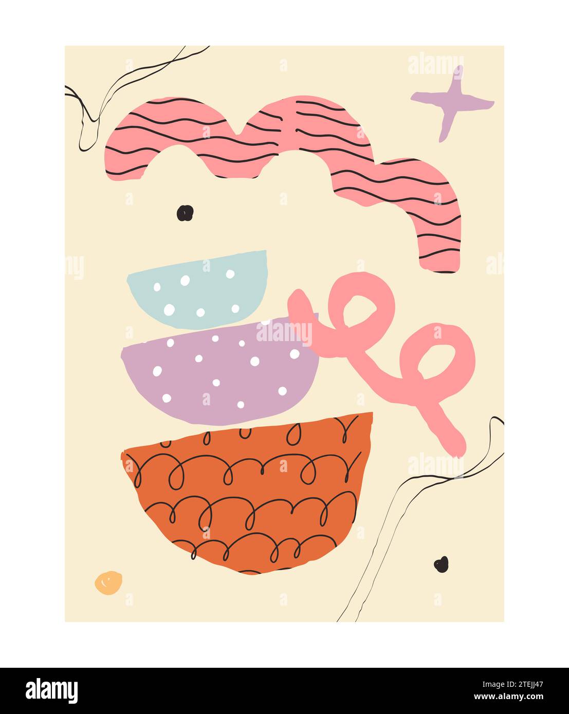 Modisches Poster mit abstrakten grafischen Formen auf beigefarbenem Hintergrund. Minimalistische Formen im Stil moderner Kunst. Geometrische Poster im trendigen Retro-Look Stock Vektor