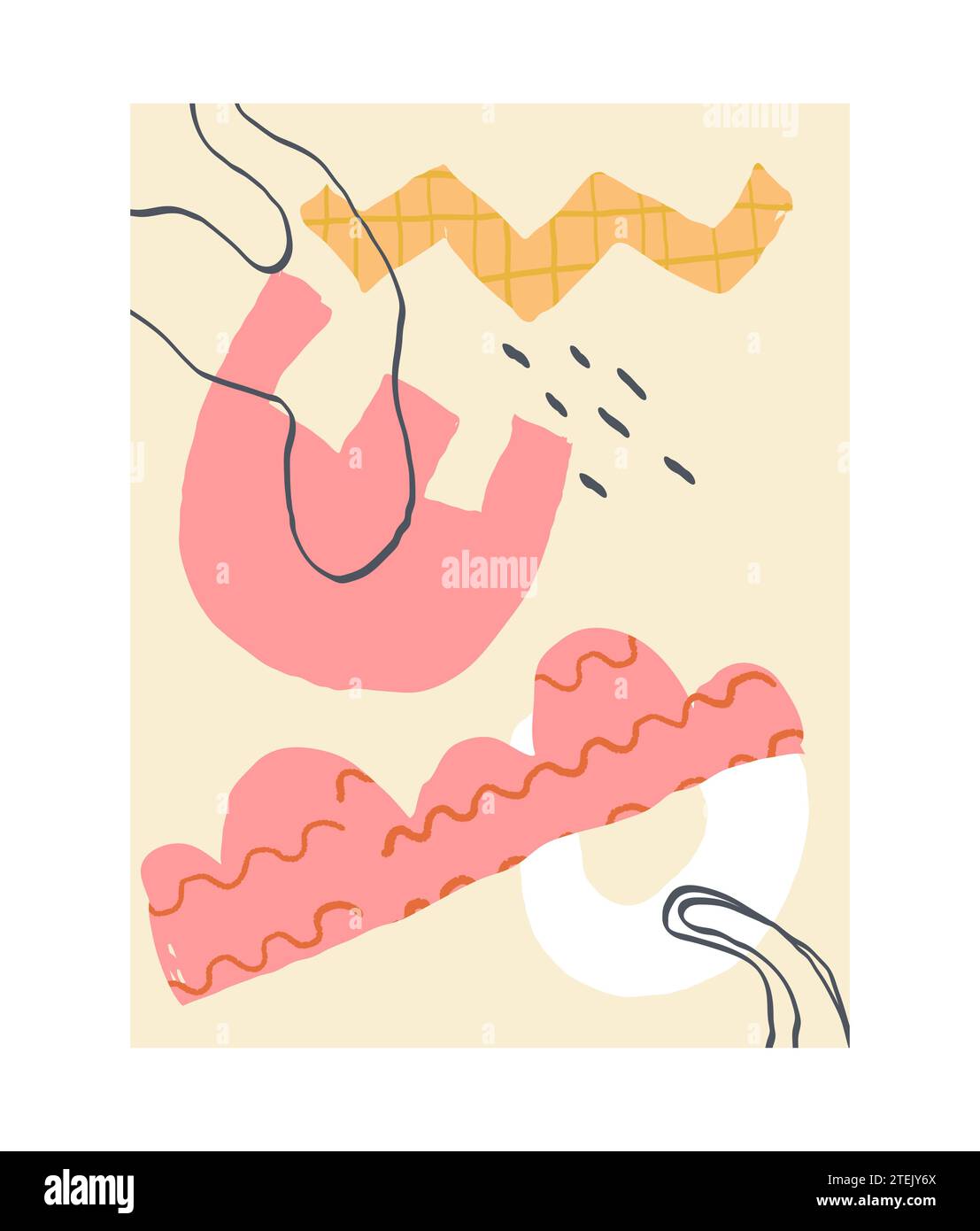 Modisches Poster mit abstrakten grafischen Formen auf beigefarbenem Hintergrund. Minimalistische Formen im Stil moderner Kunst. Geometrische Poster im trendigen Retro-Look Stock Vektor