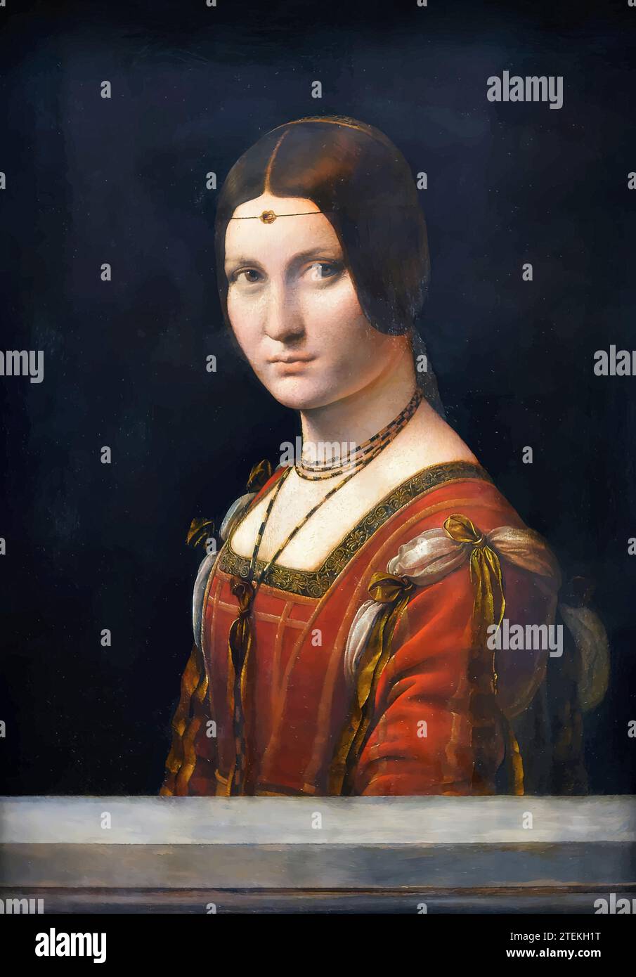 Porträt einer Dame vom Hof von Mailand (La Belle Ferronniere), um 1490-95 (Gemälde) des Künstlers Vinci, Leonardo da (1452-1519) / Italienisch. Stock Vektor