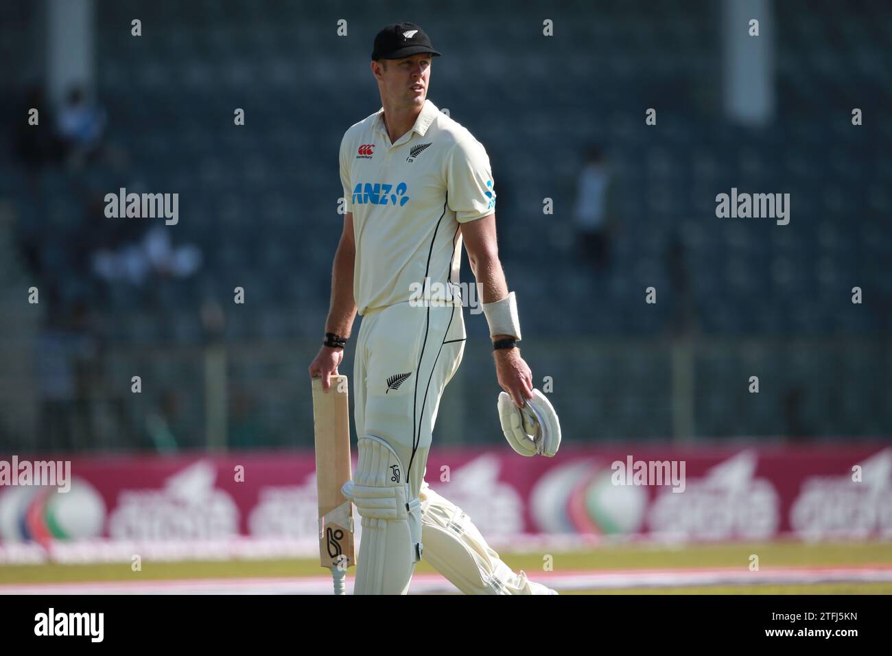 Der neuseeländische Pace Bowler Kyle Jamieson während des ersten Testtages von Bangladesch und Neuseeland im Sylhet International Cricket Stadium in Lakkatura, Banglades Stockfoto