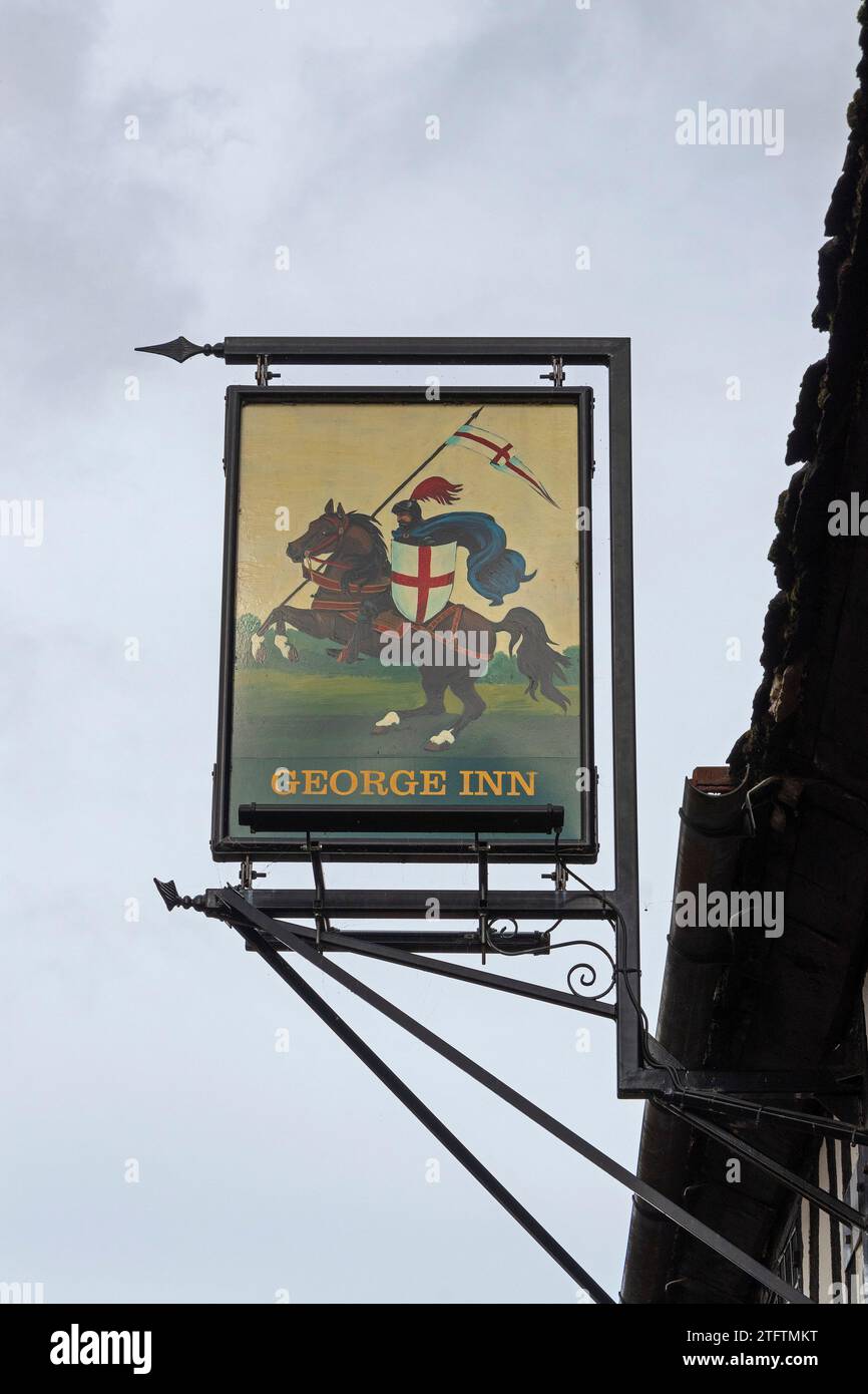 Pub-Schild, George Inn, Alfriston, East Sussex, England, Großbritannien Stockfoto