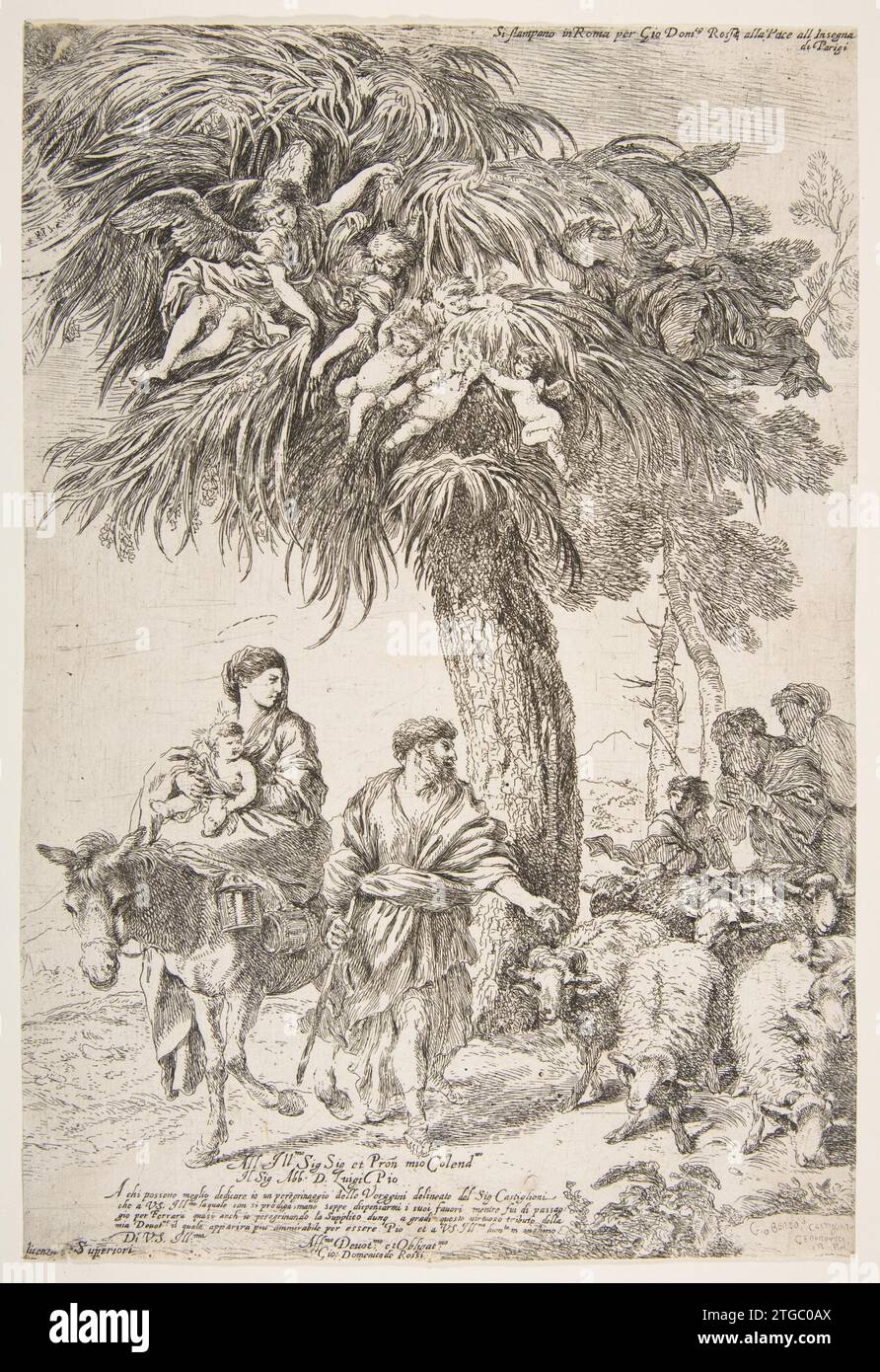 Die Heilige Familie auf ihrem Flug nach Ägypten 1917 von Giovanni Benedetto Castiglione (Il Grechetto) Stockfoto
