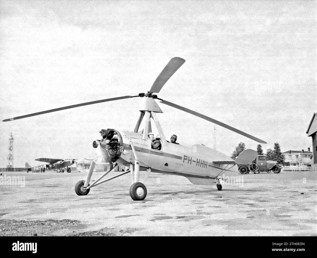 Die Cierva autogyro PH-HHH nannte den Spitznamen „Donna Dulcinea“ der niederländischen Luftfahrtschule am Flughafen Rotterdam Waalhaven, die dem Sportpiloten Jacob Mees gehörte. Das Flugzeug war sehr gefragt für Demonstrationen auf Flugshows CA. 1935 Stockfoto