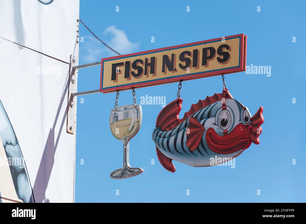 "Fischen n.Sips" Restaurant Schild, Luna Park Sydney, Milsons Point, Sydney, New South Wales, Australien Stockfoto