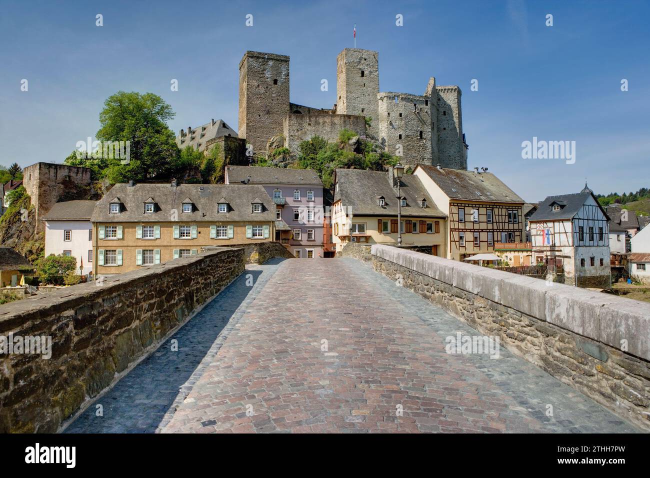 Schloss Runkel, alte Lahnbrücke, Runkel an der Lahn, Hessen, Deutschland, Europa Stockfoto