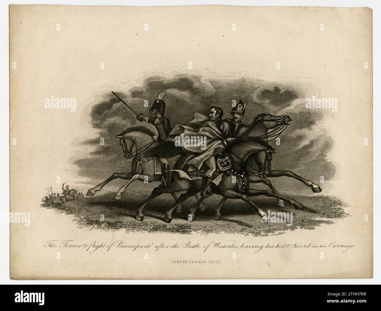 Der Terror und die Flucht von Buonaparte nach der Schlacht von Waterloo. Stockfoto