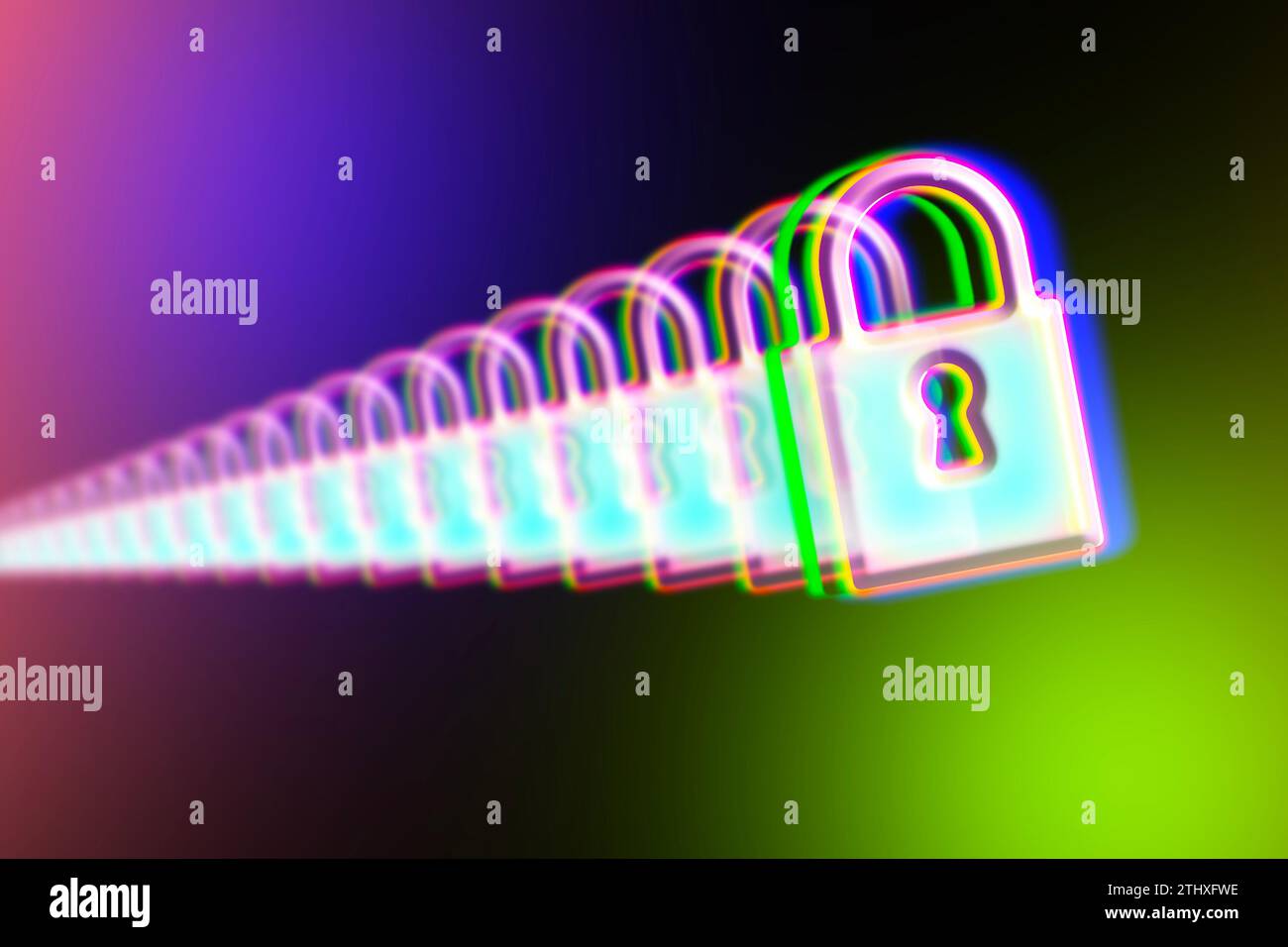 Digitales Schloss, Cybersecurity-Verschlüsselung sicheres Verbindungskonzept Stockfoto
