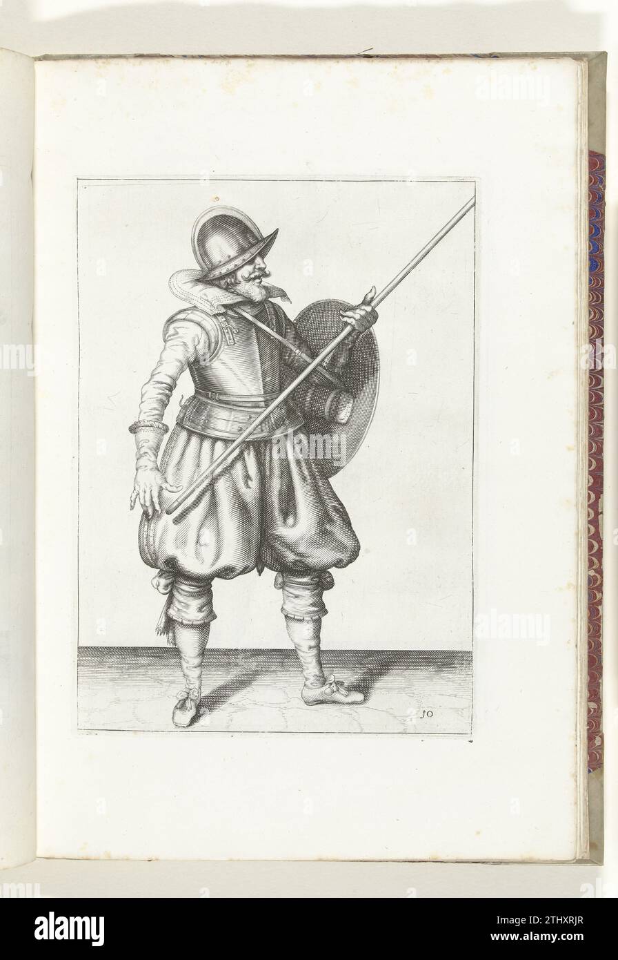 Die Übung mit Schild und Spießen Der Soldat bringt den Spieß in die