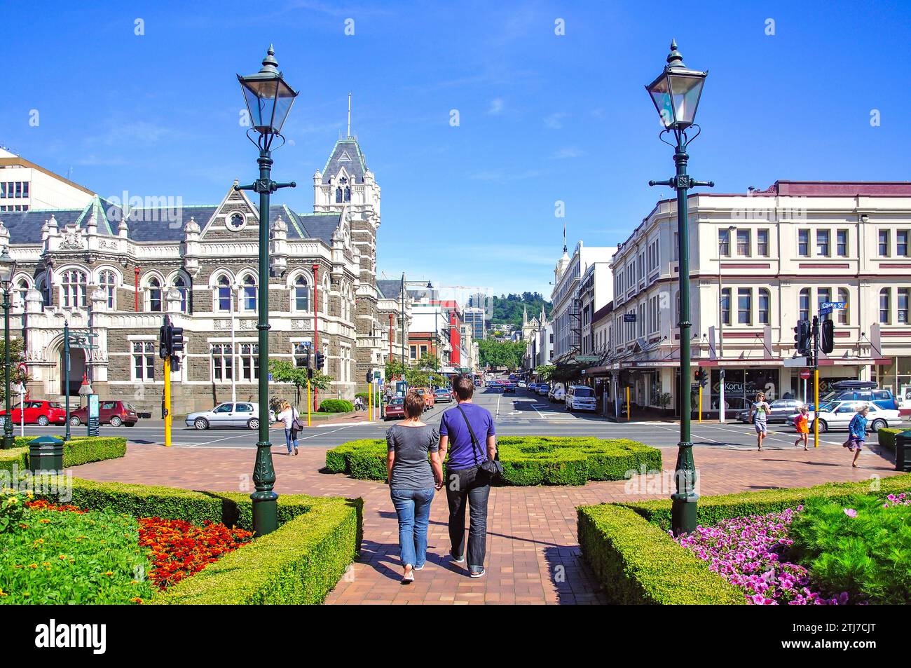 Stuart Street von Anzac Square Gardens, Dunedin, Region Otago, Südinsel, Neuseeland Stockfoto