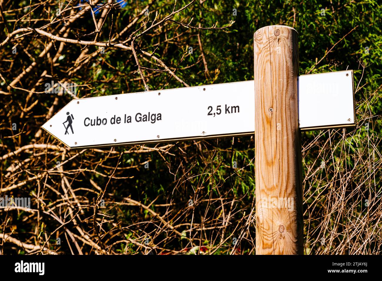 Vertikale Leitungsmarkierung. Cubo de La Galga. Puntallana, La Palma, Santa Cruz de Teneriffa, Kanarische Inseln, Spanien Stockfoto