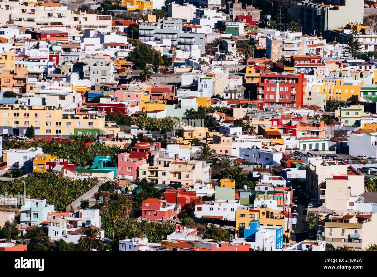 Luftaufnahme. Los Llanos de Aridane ist eine Gemeinde der Provinz Santa Cruz de Tenerife auf den Kanarischen Inseln. Sie befindet sich im Westen der Insel Stockfoto