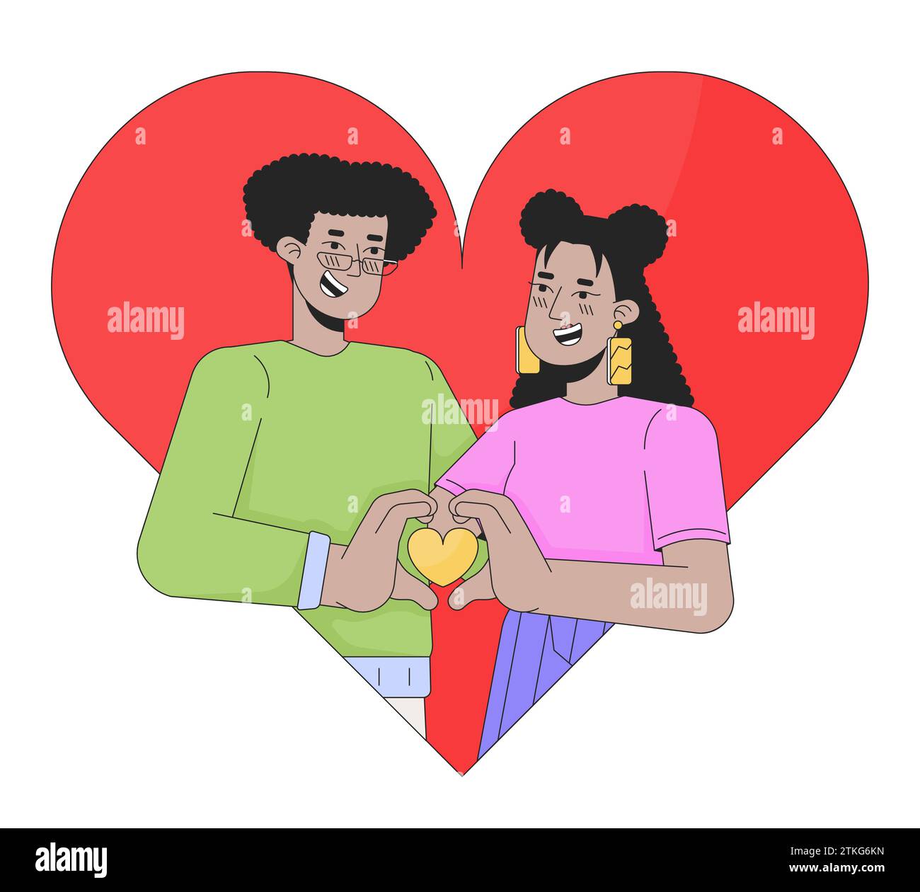 Beziehung heterosexuelles Paar hispanisches 2D-lineares Illustrationskonzept Stock Vektor