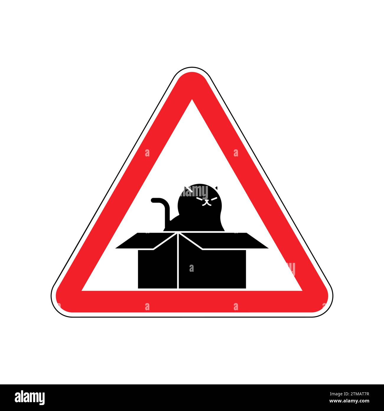 Achtung Cat in Box Schild. Haustier in Karton Achtung! Haus für Katzensymbol Stock Vektor