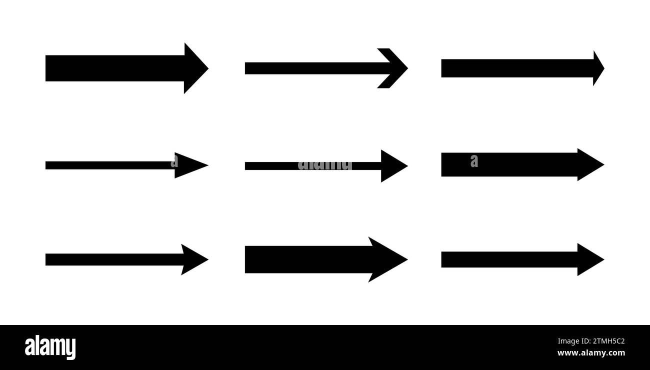 Satz mit geraden, langen horizontalen Pfeilen. Vektorabbildung Stock Vektor