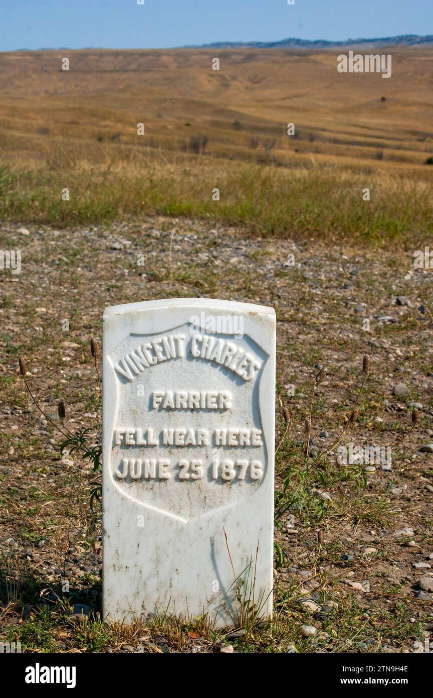 Markers auf dem Schlachtfeld des Little Big Horn Stockfoto