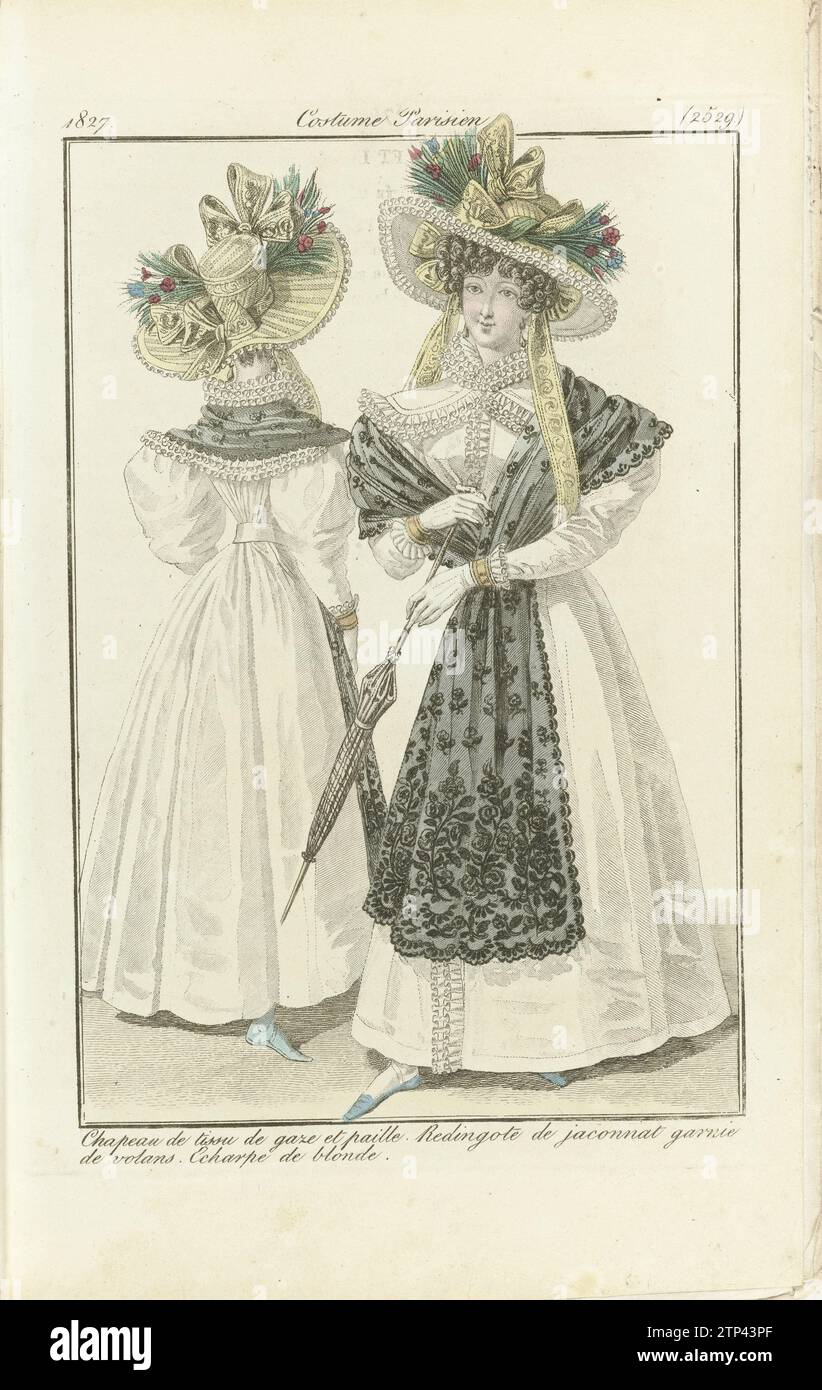 Journal of Ladies and Modes 1827, Pariser Kostüm (2529), 1827 Papierätzpapier Stockfoto