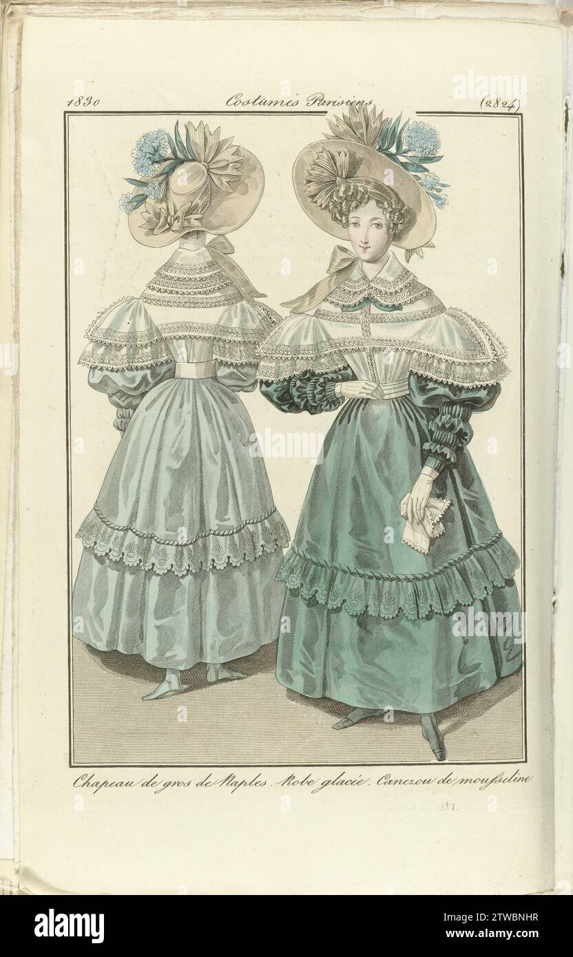 Journal des Dames et des Modes 1830, Pariser Kostüme (2824), 1830 Papierätzung Stockfoto