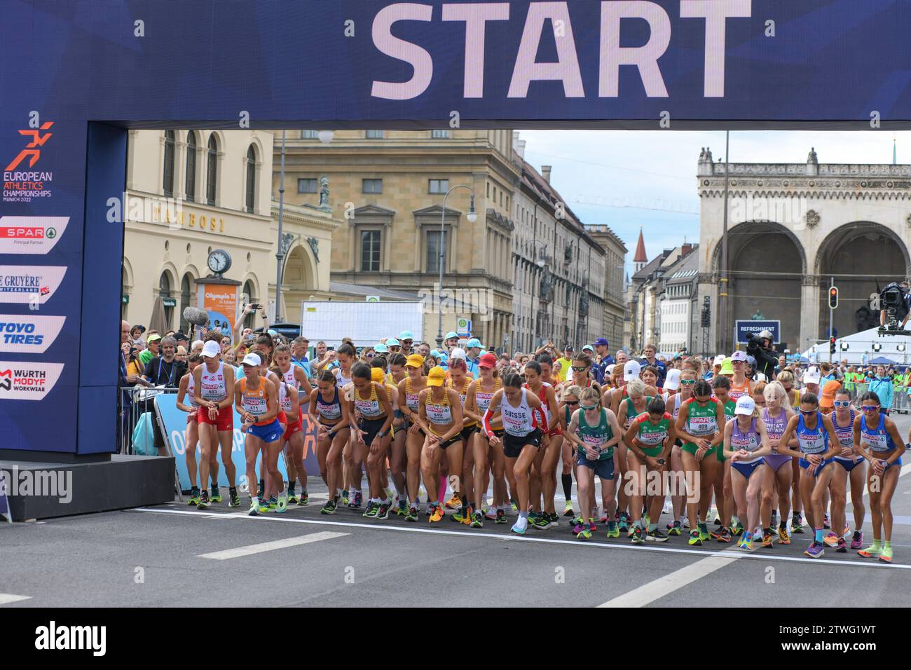 Damen-Marathon-Startlinie. Europameisterschaften München 2022 Stockfoto