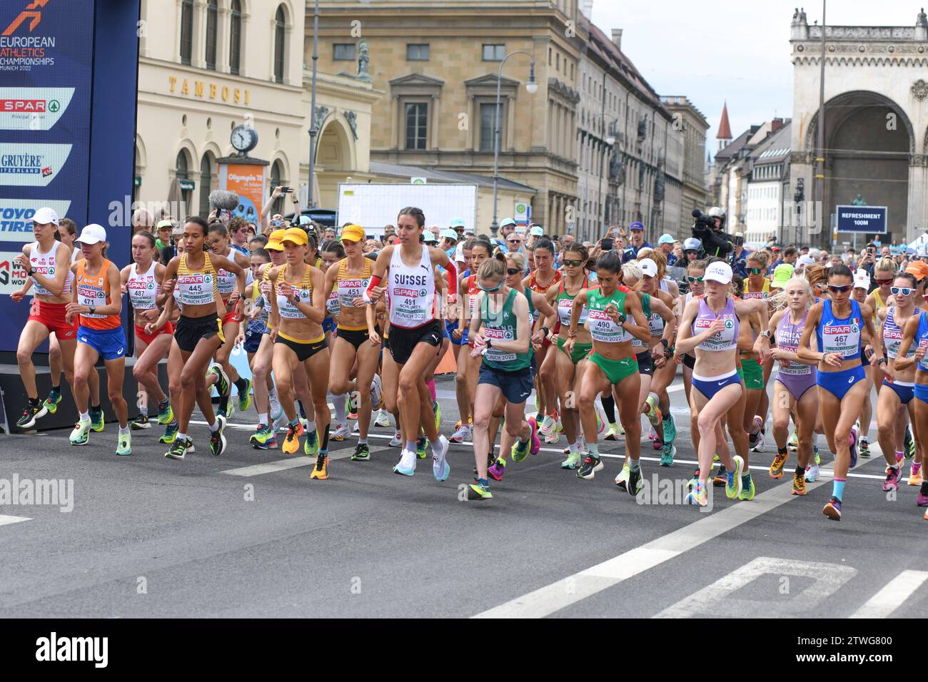 Damen-Marathon-Startlinie. Europameisterschaften München 2022 Stockfoto