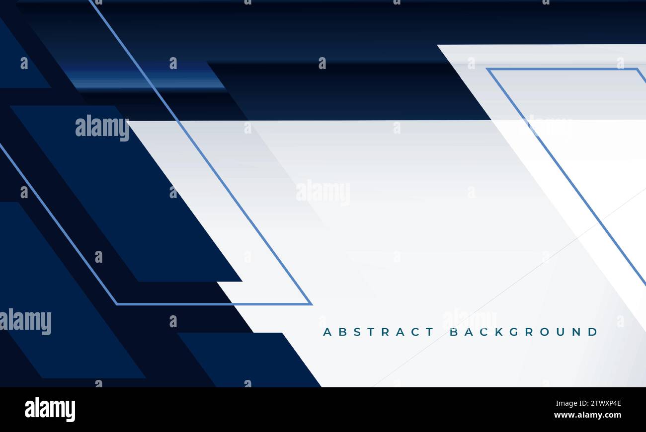 Dunkelblauer und weißer abstrakter Hintergrund mit geometrischen diagonalen Linien und Formen. Technologie futuristisches modernes abstraktes 3D-Bannerdesign. Vektor Stock Vektor