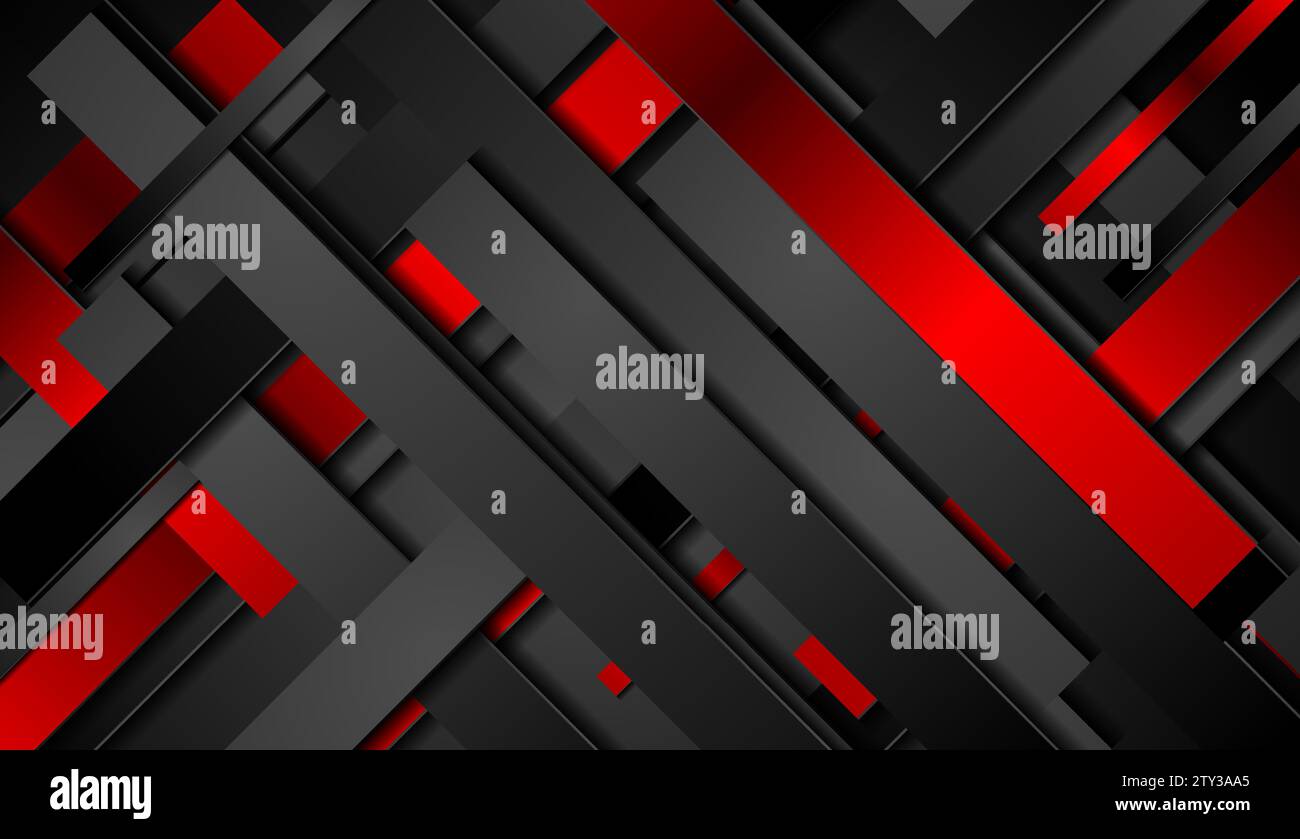 Geometrischer abstrakter technischer Hintergrund mit roten und schwarzen Streifen. Vektordesign Stock Vektor
