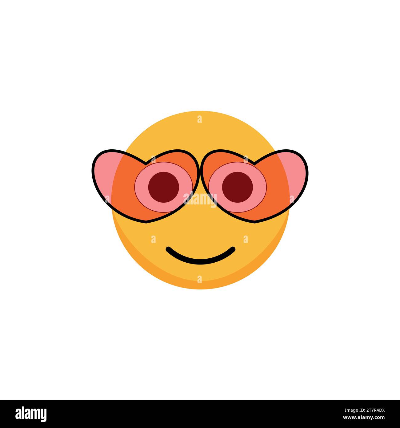 Lächelndes Emoticon mit rosa Herzbrille. Smiley-Symbol. Comic-Emoji. Vektor Stock Vektor
