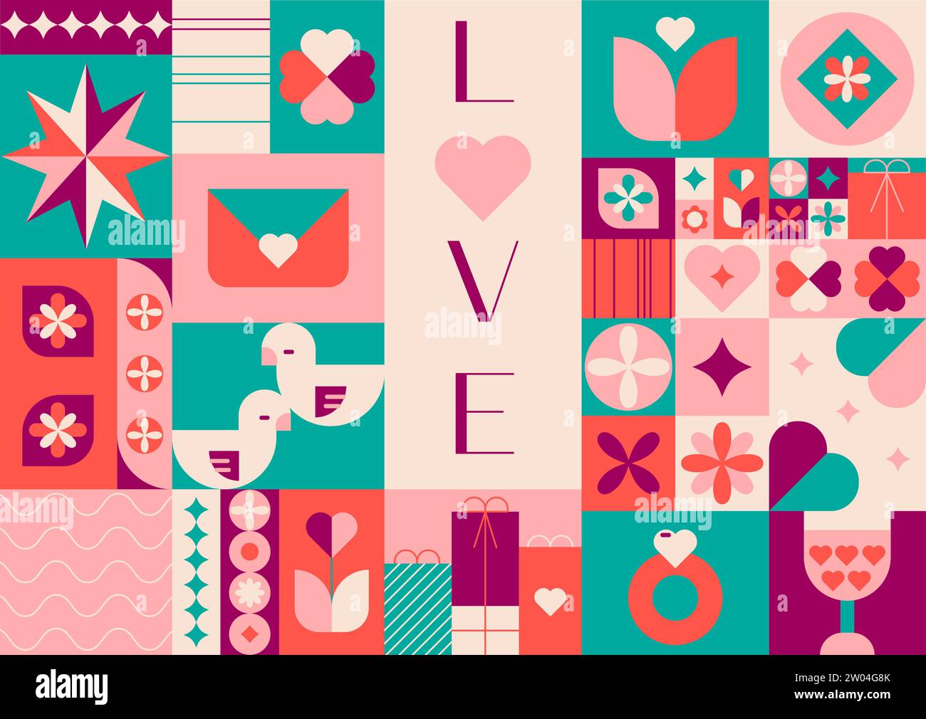 Geometrisches abstraktes Muster zum Happy Valentines Day Stock Vektor