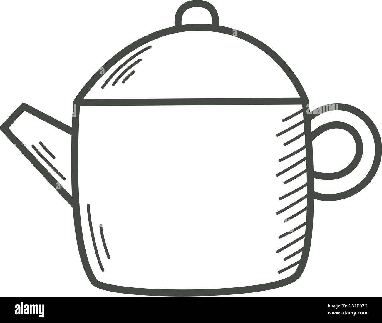 Glas-Teekanne mit Kritzelung, Sketch-Stil, Clip-Art. Teekessel, einfache isolierte Vektor-Illustration. Küchenutensil Artikel Tintenkontur Stock Vektor