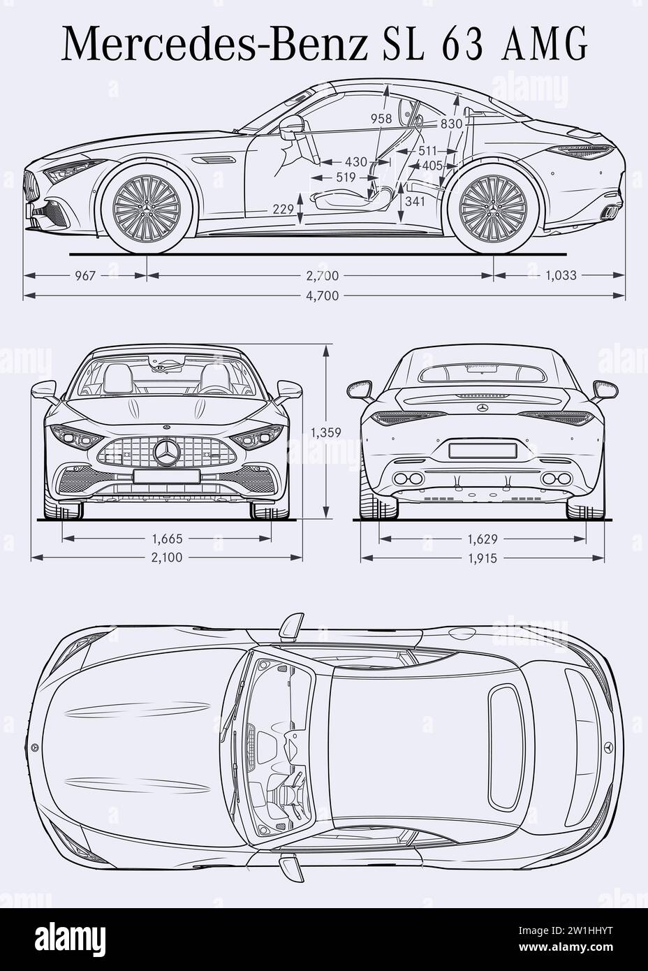Mercedes SL 63 AMG 2022 Fahrzeugplan Stock Vektor