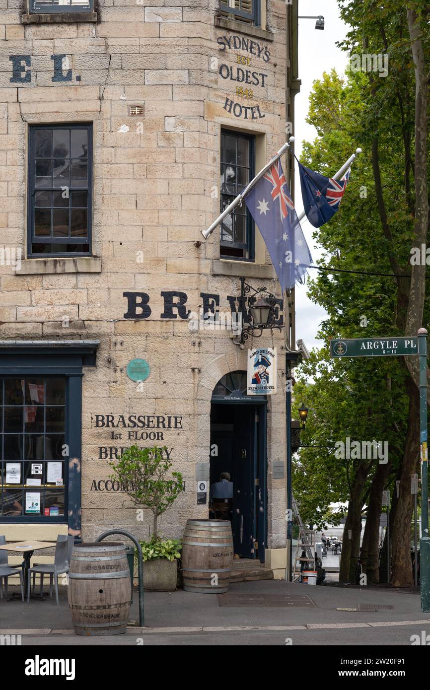 Lord Nelson Brewery Hotel, Australiens ältestes durchgehend lizenziertes Hotel und ältestes Brauhaus in The Rocks, Sydney Stockfoto