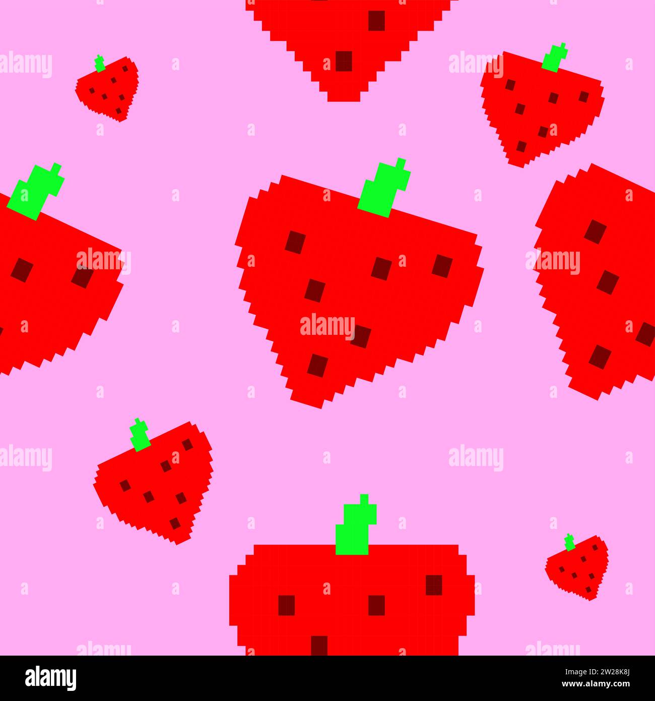 fundo Padrão sem Costura morangos Pixelkunst Stock Vektor