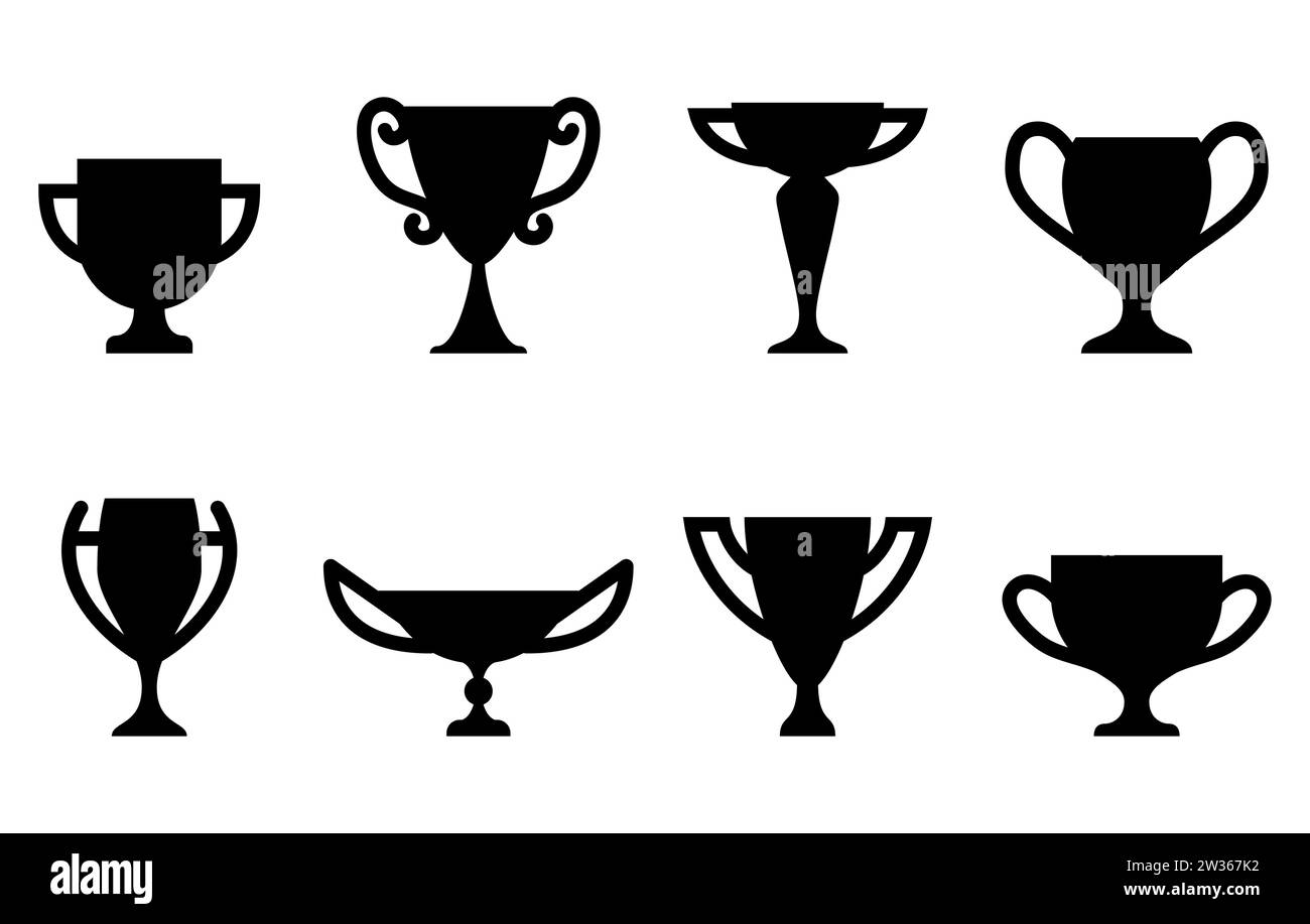 Siegerpokone. Champion Trophäe Symbol Kollektion, Sport Award-Zeichen. Siegerpreis, Siegerfeier Siegerkonzept isoliert auf weiß Stock Vektor