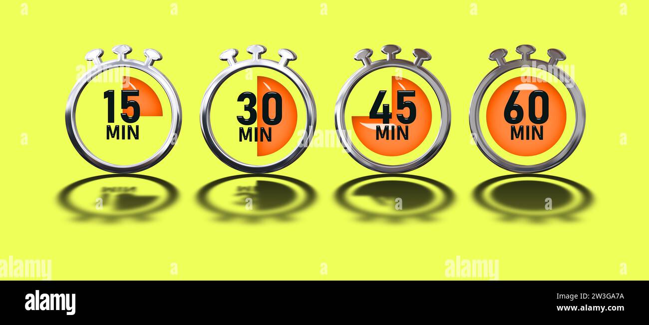 Timer-Symbolgruppe. Orangefarbene Stoppuhr Stockfoto